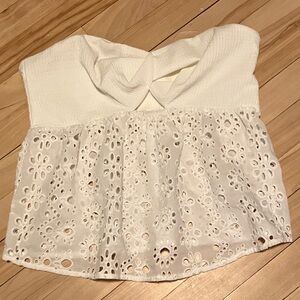 Only White Strapless Eyelet Peplum Crop Top - Coquette Girl